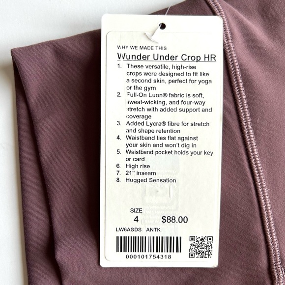 ❣️ LULULEMON Women’s Wunder Under Crop HR Leggings. Mauve/Dark Rose. Size: 4 - Picture 3 of 15
